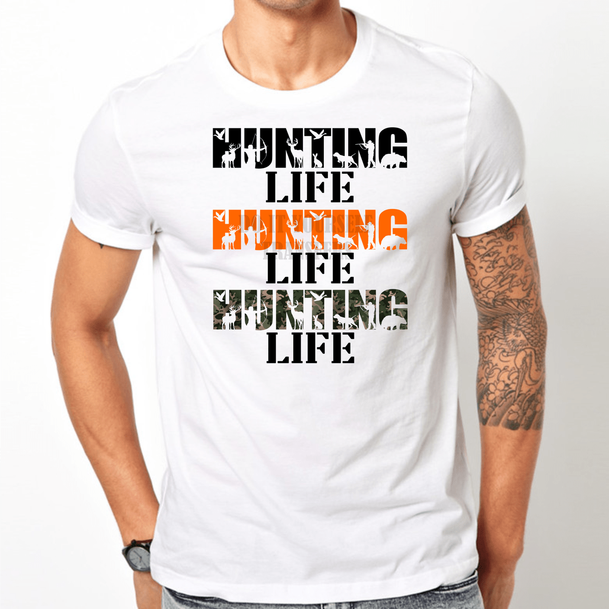 Hunting Life Hunting Life Hunting Life orange camo birds antlers deer men size ADULT 12.2x10 DTF TRANSFERPRINT TO ORDER - Do it yourself Transfers