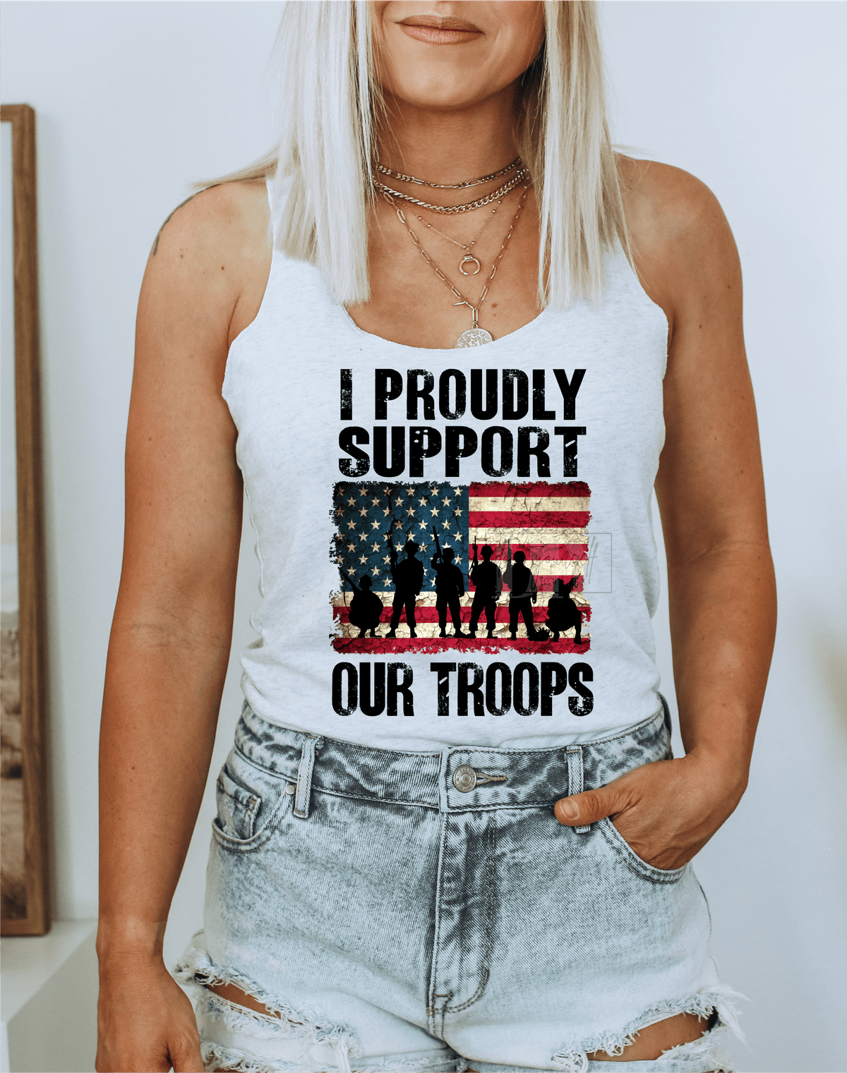 I proudly support our troops American Flag size ADULT 12.2x9 DTF TRANSFERPRINT TO ORDER - Do it yourself Transfers