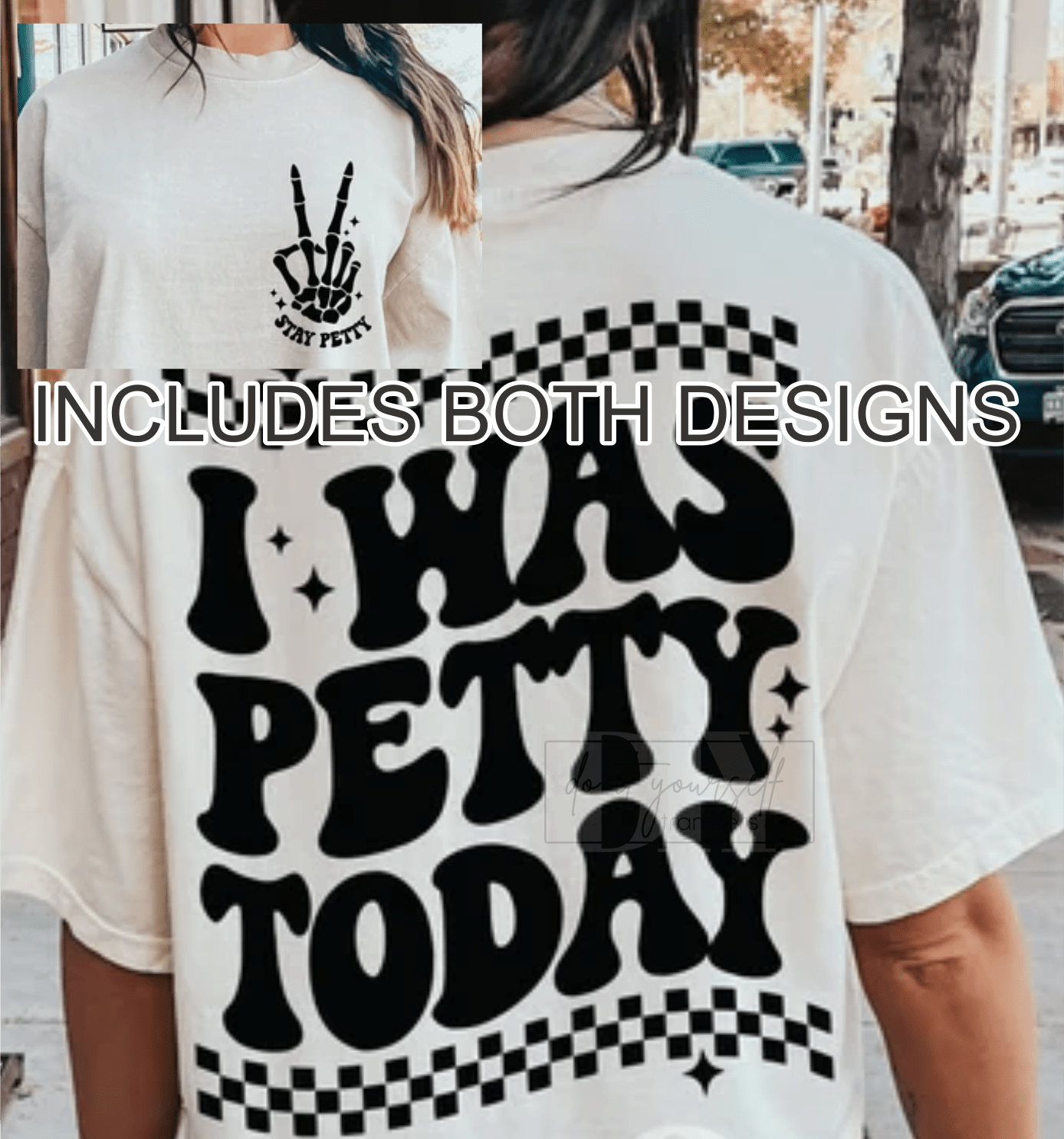 I was petty today stay petty skull hands SINGLE COLOR BLACK SCREEN PRINT TRANSFER ADULT FRONT BACK DTF TRANSFERPRINT TO ORDER - Do it yourself Transfers