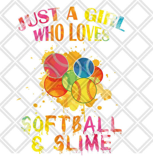 Just a girl who loves softball and slime frame Digital Download Instand Download - Do it yourself Transfers