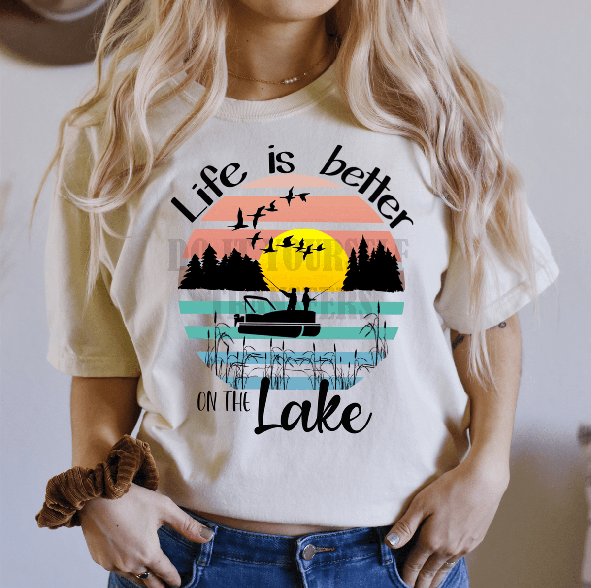 Life is better on the lake fishing hunting sunset ADULT size DTF TRANSFERPRINT TO ORDER - Do it yourself Transfers