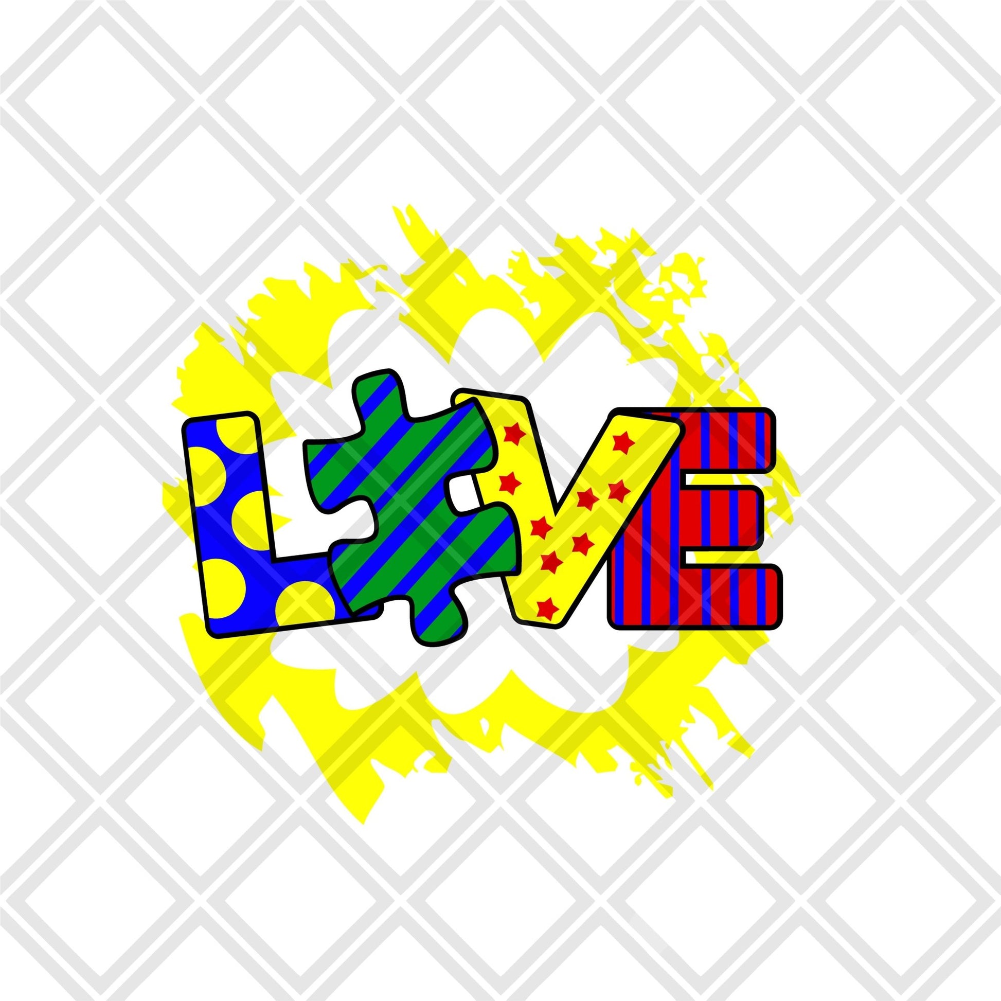 Love Autism yellow frame Digital Download Instand Download - Do it yourself Transfers