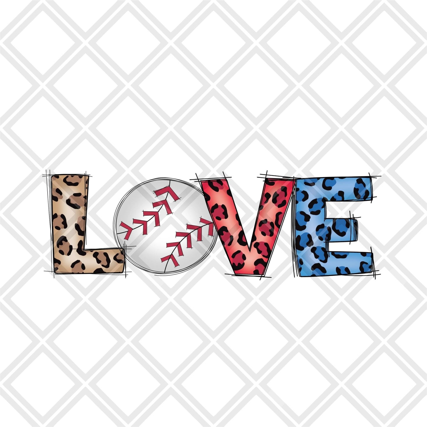 Love baseball red whote blue leopard DTF TRANSFERPRINT TO ORDER - Do it yourself Transfers