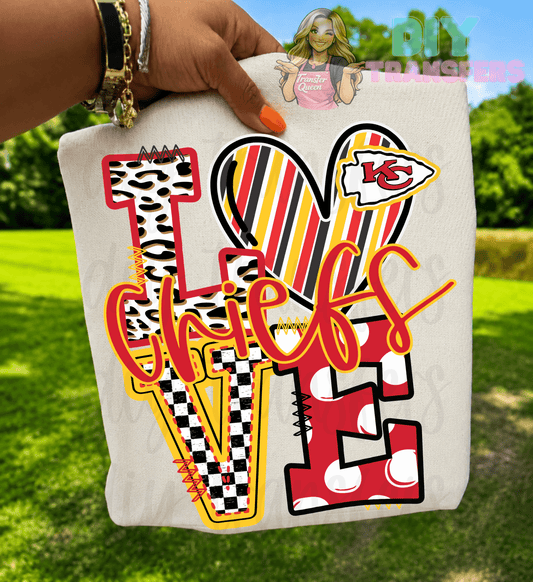 Love CHIEFS sports DTF size ADULT DTF TRANSFER PRINT TO ORDER - Do it yourself Transfers