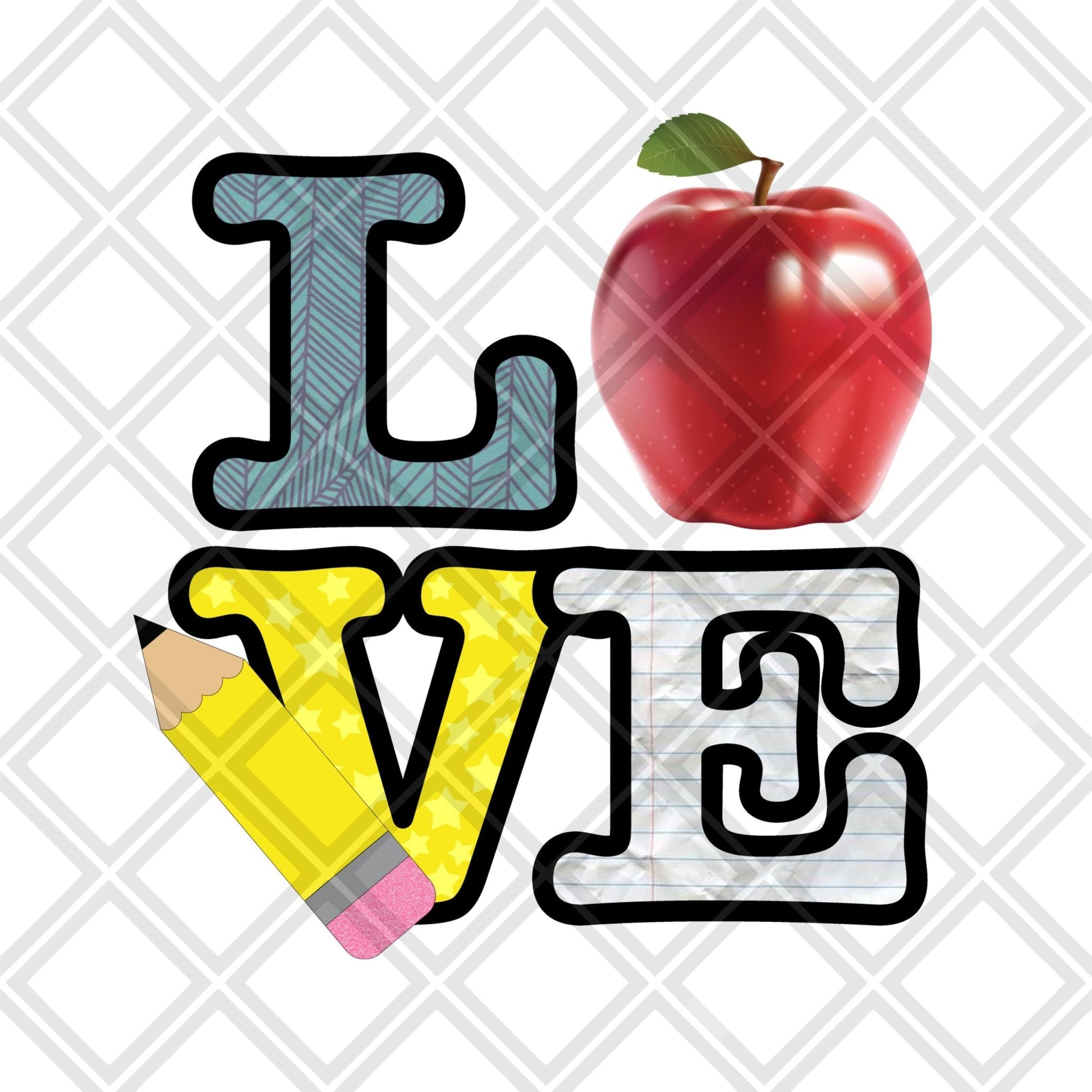 Love Pencil school apple DTF TRANSFERPRINT TO ORDER - Do it yourself Transfers