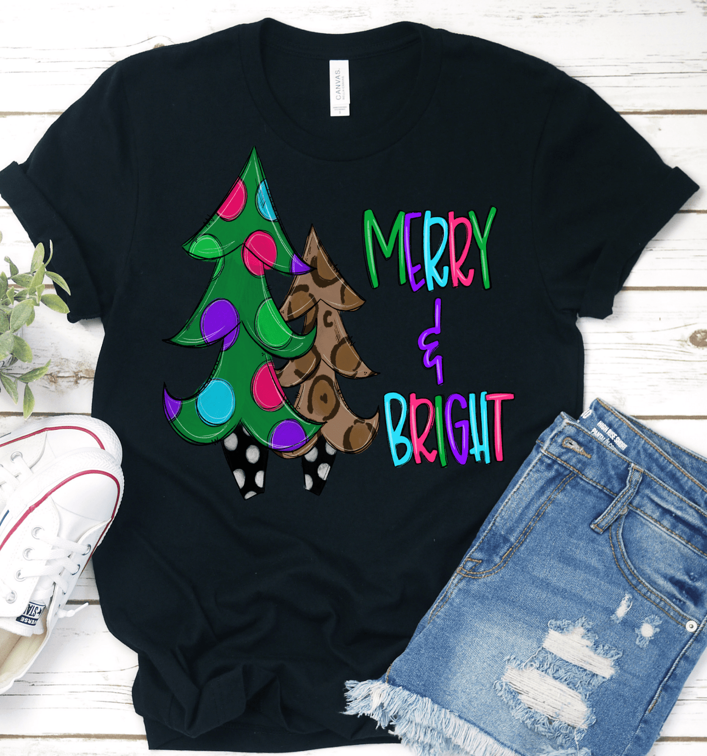 Merry and bright Christmas trees Christmas DTF TRANSFERPRINT TO ORDER - Do it yourself Transfers