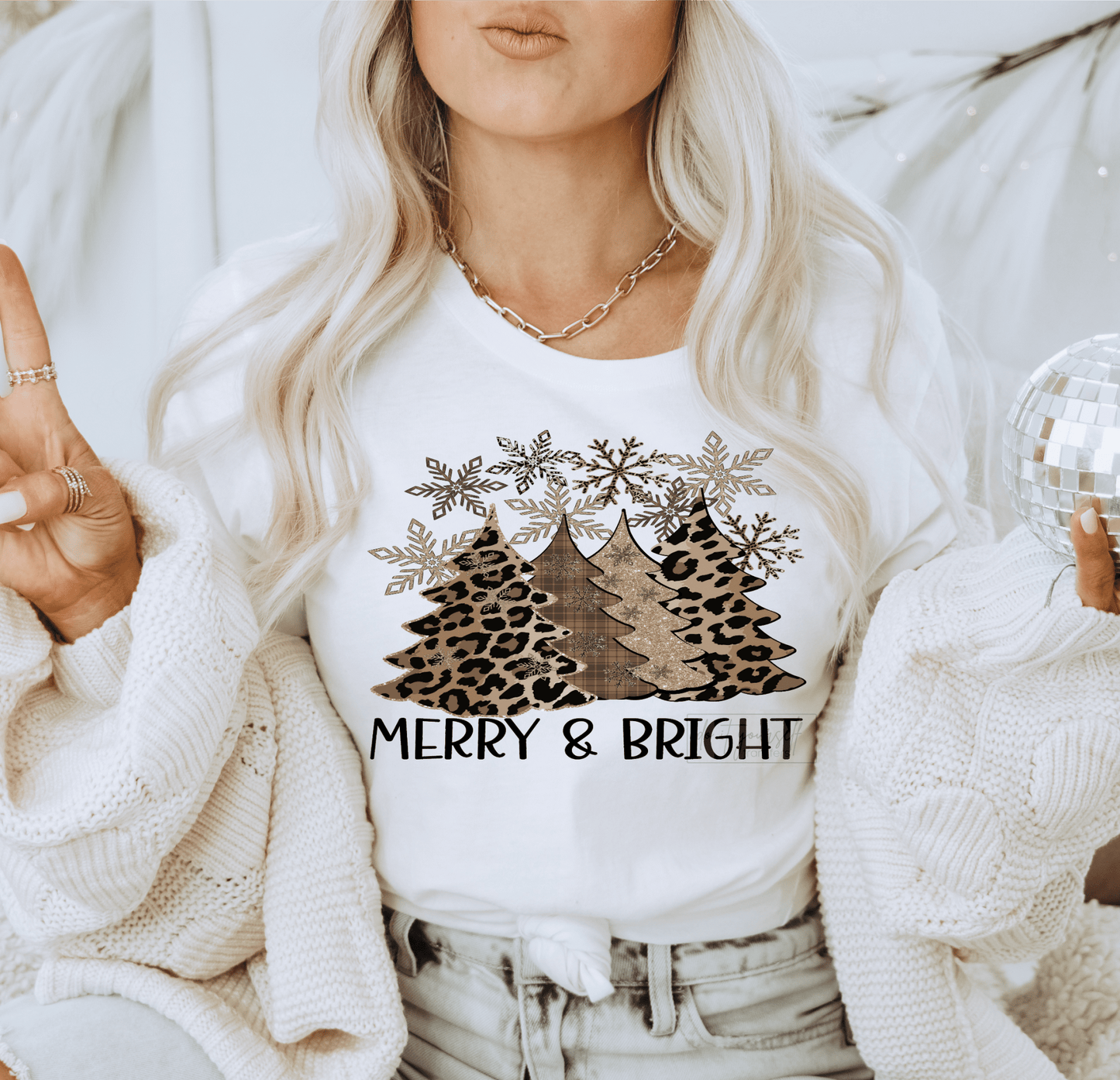 Merry and Bright leopard trees snowflakes size ADULT 8.4x11 DTF TRANSFERPRINT TO ORDER - Do it yourself Transfers