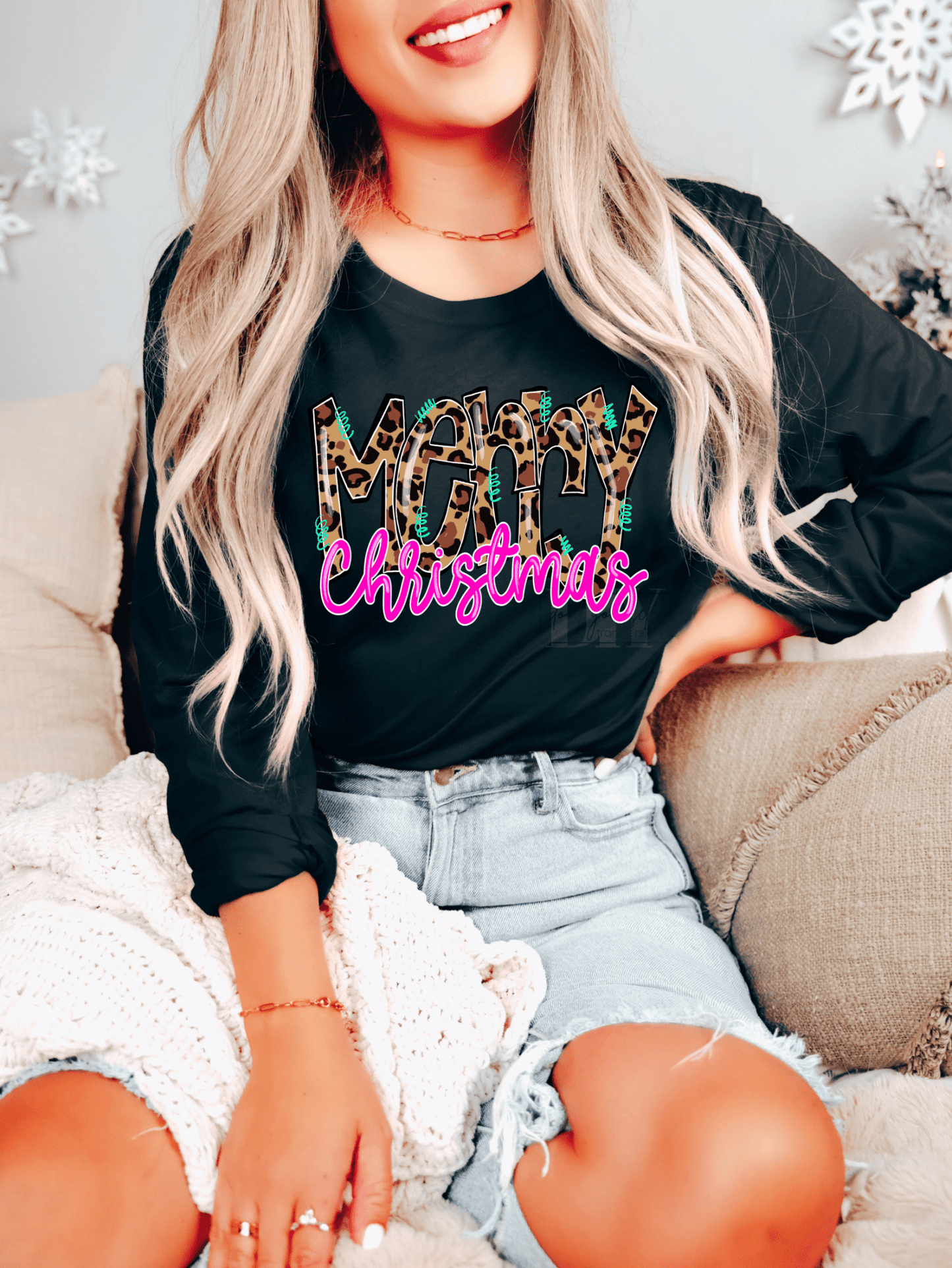 Merry Christmas Leopard pink letters size ADULT DTF TRANSFERPRINT TO ORDER - Do it yourself Transfers