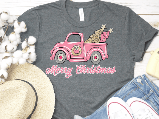 Merry Christmas Pink trees truck png Digital Download Instand Download - Do it yourself Transfers