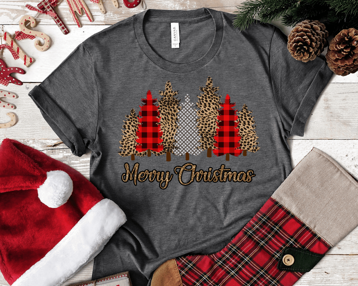 Merry Christmas trees leopard buffalo plaid pattern DTF TRANSFERPRINT TO ORDER - Do it yourself Transfers
