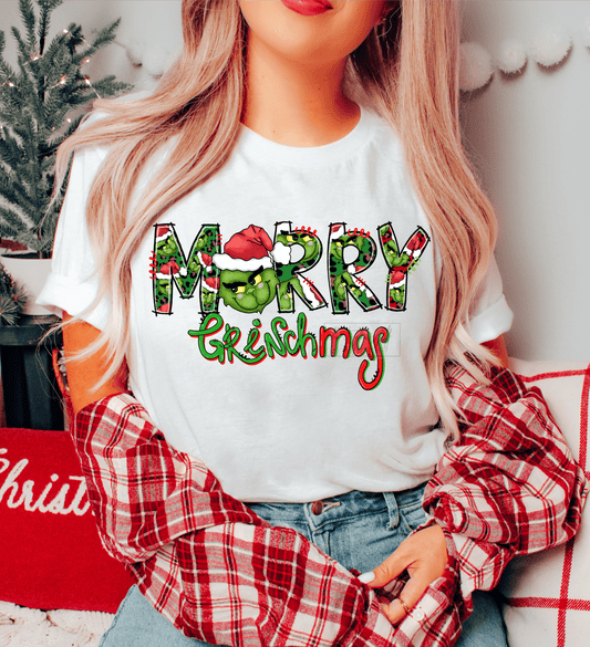 Merry Grinchmas Christmas letters face size ADULT 9x11 DTF TRANSFERPRINT TO ORDER - Do it yourself Transfers