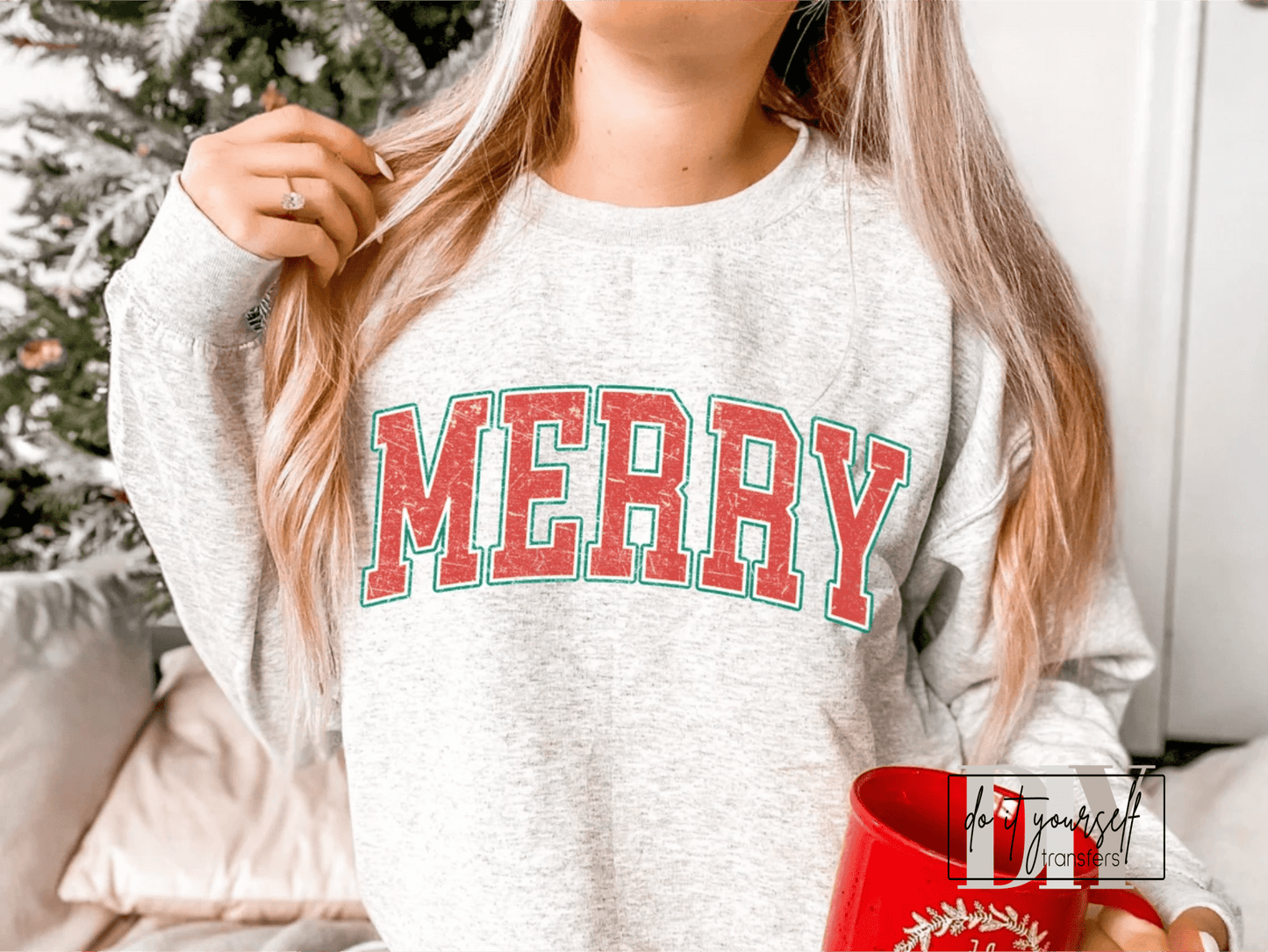 MERRY red green Christmas season holiday ADULT DTF TRANSFERPRINT TO ORDER - Do it yourself Transfers