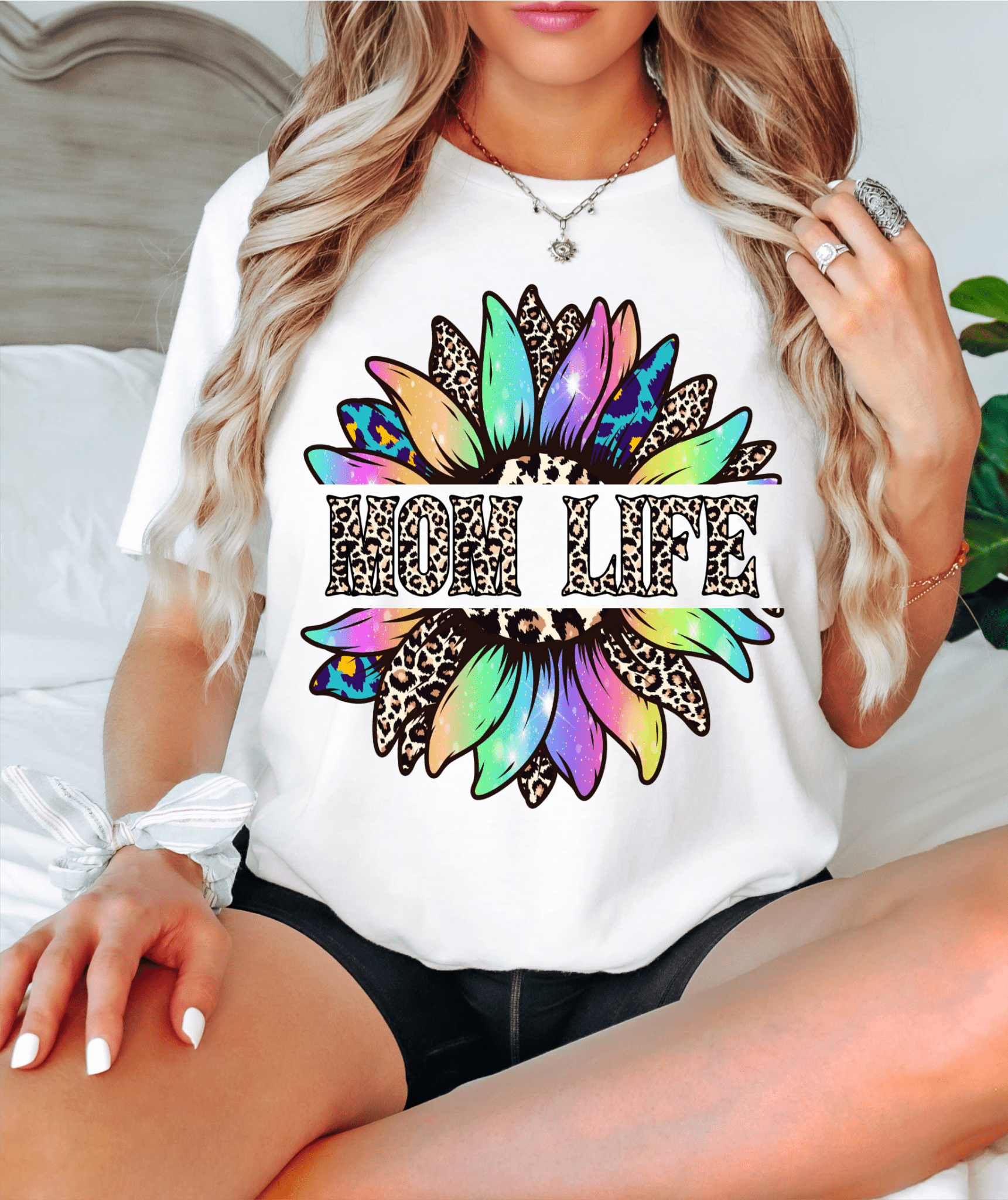 MOM LIFE sunflower multi color leopard ADULT DTF TRANSFERPRINT TO ORDER - Do it yourself Transfers