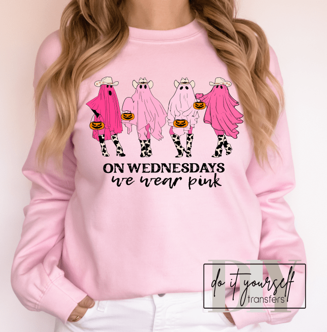 On WEDNESDAY we wear PINK cowgirls Halloween pink Cancer ADULT DTF TRANSFERPRINT TO ORDER - Do it yourself Transfers