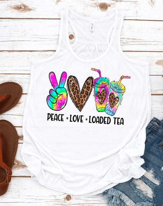 Peace Love Loaded Tea Adult size DTF TRANSFERPRINT TO ORDER - Do it yourself Transfers