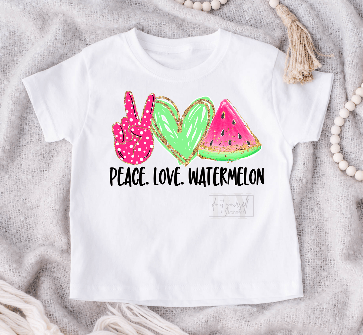 Peace Love Watermelon summer time size KIDS .5 DTF TRANSFERPRINT TO ORDER - Do it yourself Transfers