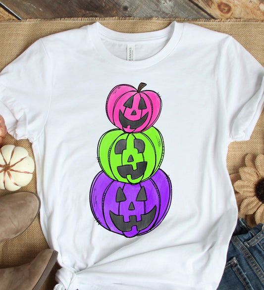 Pink purple green stacked pumpkins Halloween DTF TRANSFERPRINT TO ORDER - Do it yourself Transfers