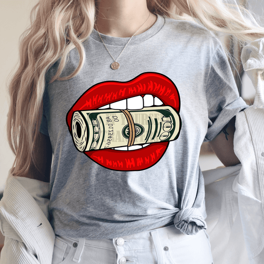 RED Lips money ADULT size 10.1x11.5 DTF TRANSFERPRINT TO ORDER - Do it yourself Transfers