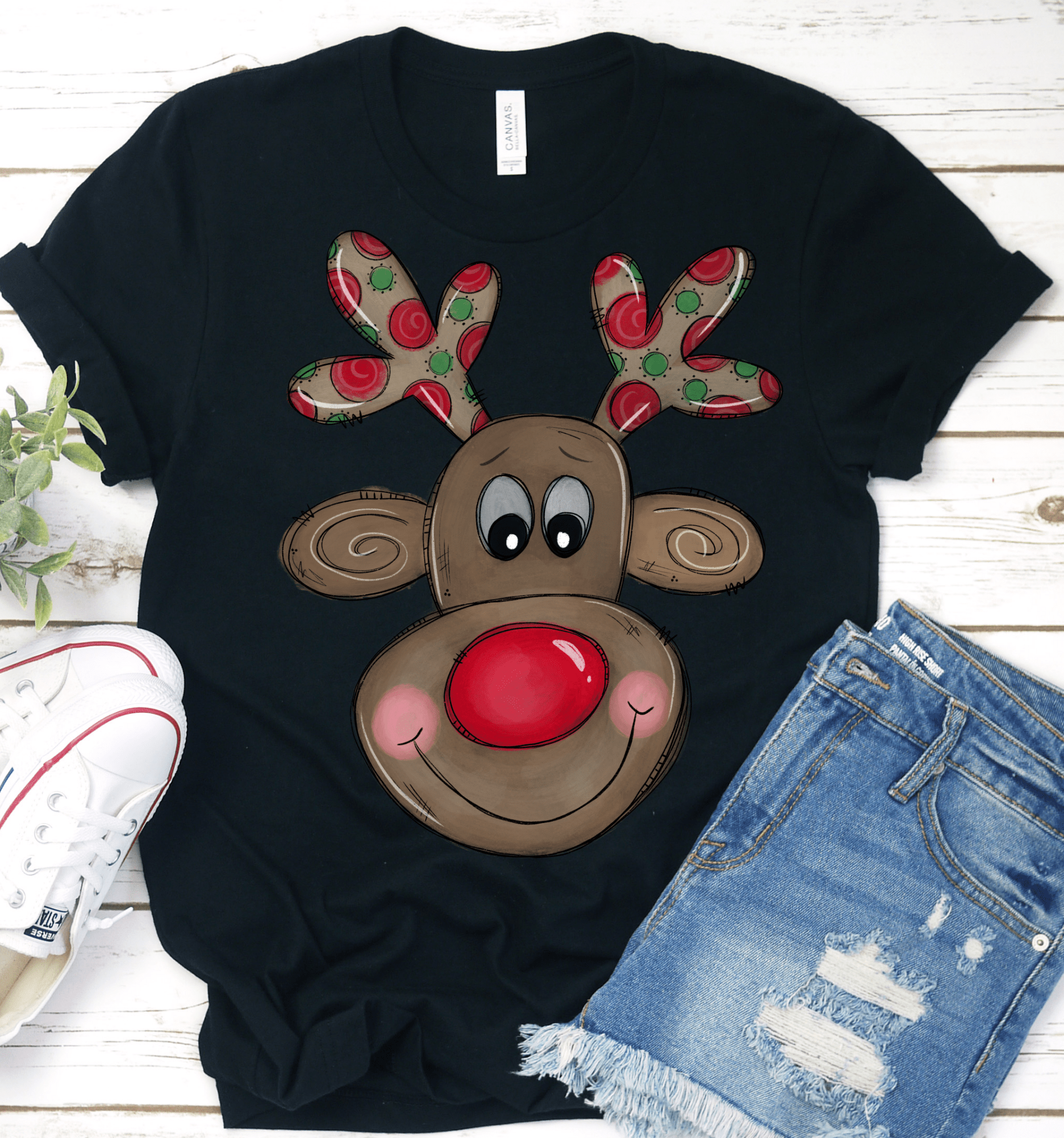 Reindeer rudolph christmas polka dot DTF TRANSFERPRINT TO ORDER - Do it yourself Transfers