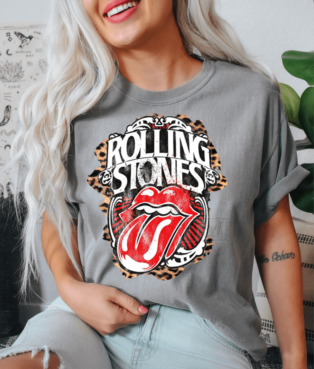 Rolling Stones Lips tongue leopard frame size ADULT 9.6x11.6 DTF TRANSFERPRINT TO ORDER - Do it yourself Transfers