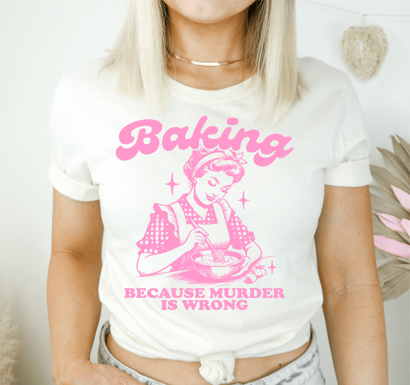 RTS Baking because murder is wrong cooking SINGLE COLOR PINK Screen Print transfers size ADULT 11X12 - Do it yourself Transfers