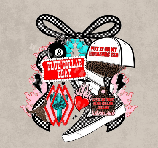 RTS BLUE COLLAR BRAT HAT BOW DTF DIRECT TO FILM transfers ADULT 10X11.5 - Do it yourself Transfers