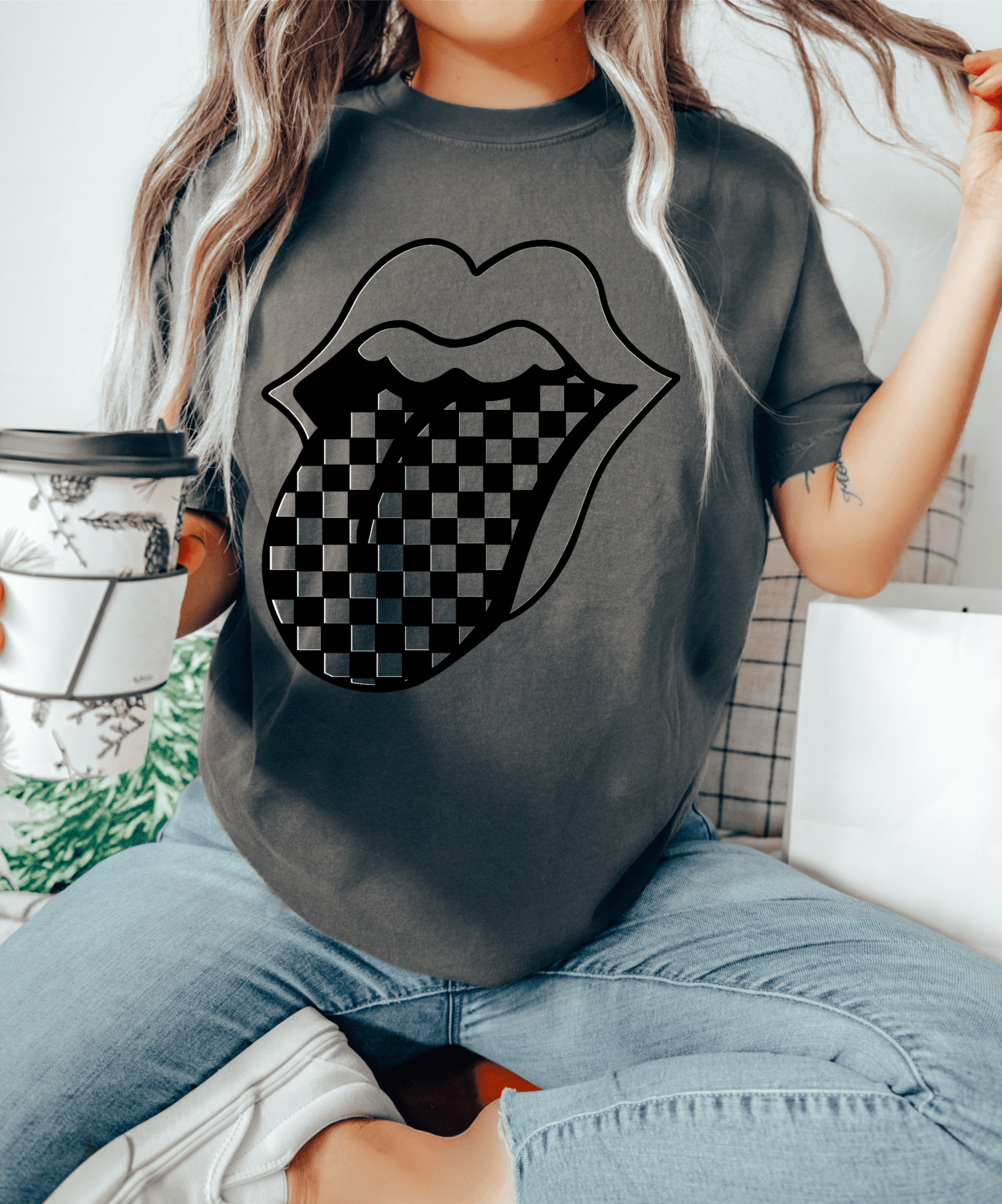 RTS CHECKER TONGUE SINGLE COLOR BLACK Screen Print transfers size ADULT 9X12.5 - Do it yourself Transfers