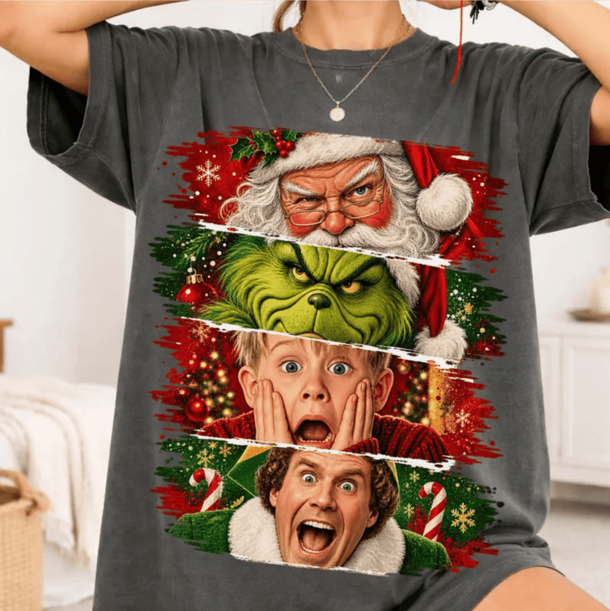RTS CHRISTMAS GANG SANTA GREEN MAN ELF DTF DIRECT TO FILM transfers ADULT 10.5X11.5 - Do it yourself Transfers