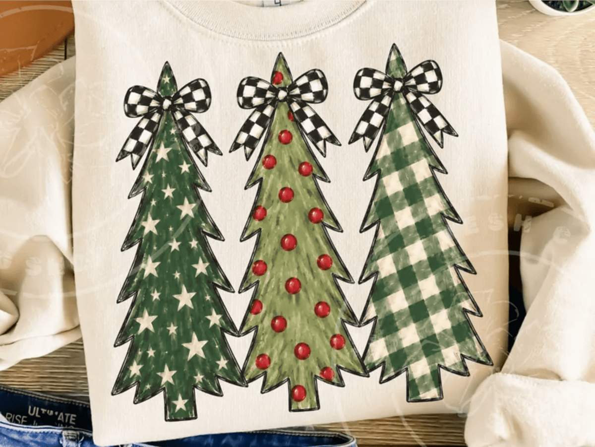RTS CHRISTMAS TREES GREEN CHECKER DTF DIRECT TO FILM transfers ADULT 10.5X11.5 - Do it yourself Transfers