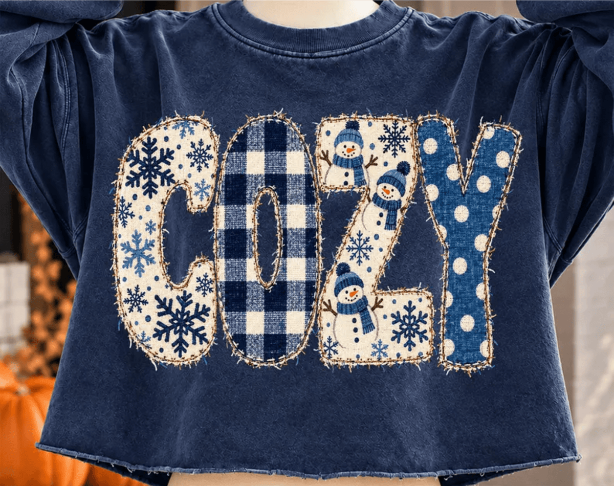 RTS COZY BLUE SNOWMAN DTF DIRECT TO FILM transfers ADULT 10.5X11.5 - Do it yourself Transfers