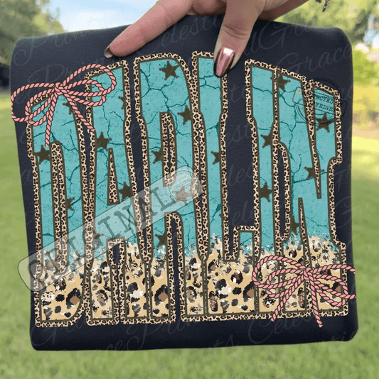 RTS DARLIN LEOPARD STARS BOW DTF DIRECT TO FILM transfers ADULT 10X11.5 - Do it yourself Transfers