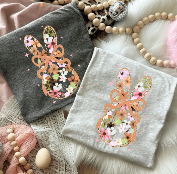 RTS EASTER BUNNY BOW FLOWERS DTF DIRECT TO FILM transfers ADULT 10X11.5 - Do it yourself Transfers