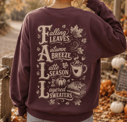 RTS FALL LEAVES BREEZE LATTE SWEATHERS DTF DIRECT TO FILM transfers ADULT 10.5X11.5 - Do it yourself Transfers