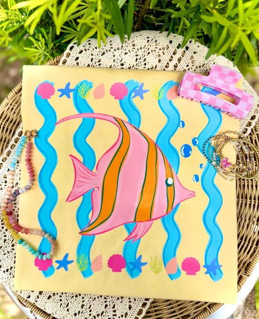 RTS FISHY FISHY PINK ORANGE BLUE STRIPES DTF DIRECT TO FILM transfers ADULT 10X11.5 - Do it yourself Transfers