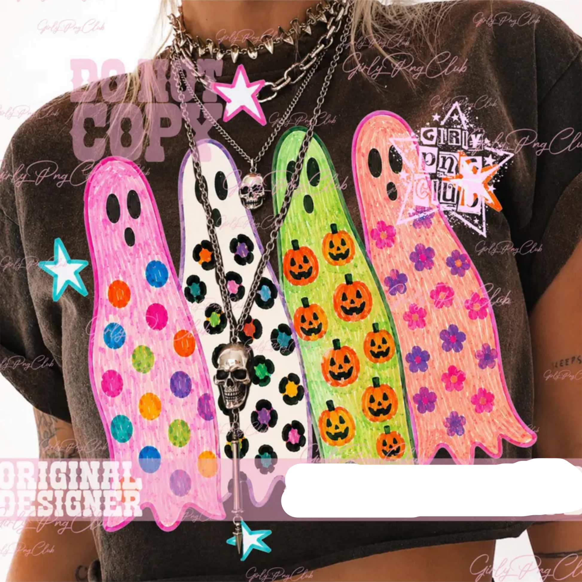 RTS GHOST HALLOWEEN MULTI COLOR DTF DIRECT TO FILM transfers ADULT 10X11.5 - Do it yourself Transfers
