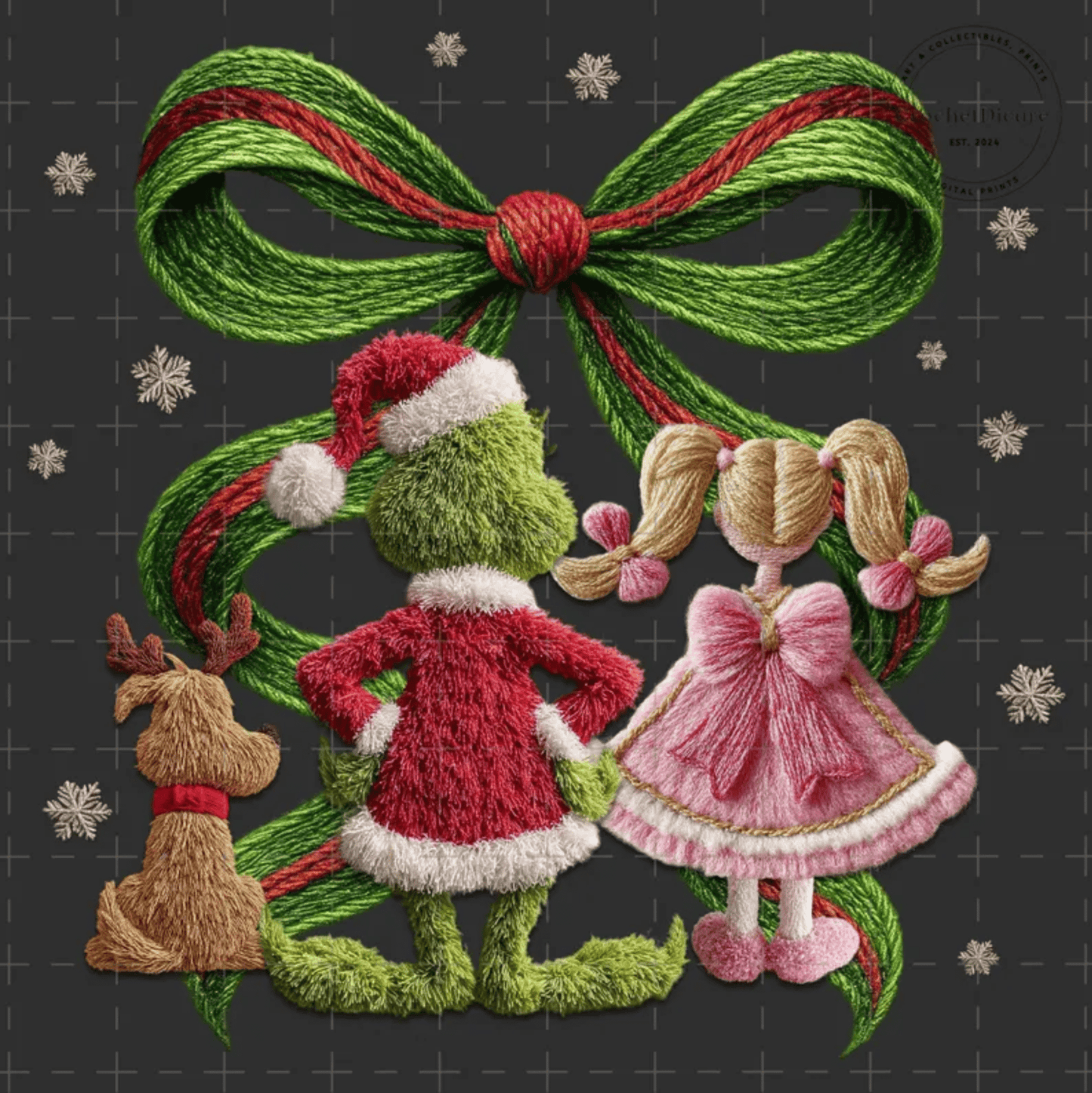 RTS GREEN MAN GIRL DOG BOW CHRISTMAS MOVIE FAUX DTF DIRECT TO FILM transfers ADULT 10X12 - Do it yourself Transfers