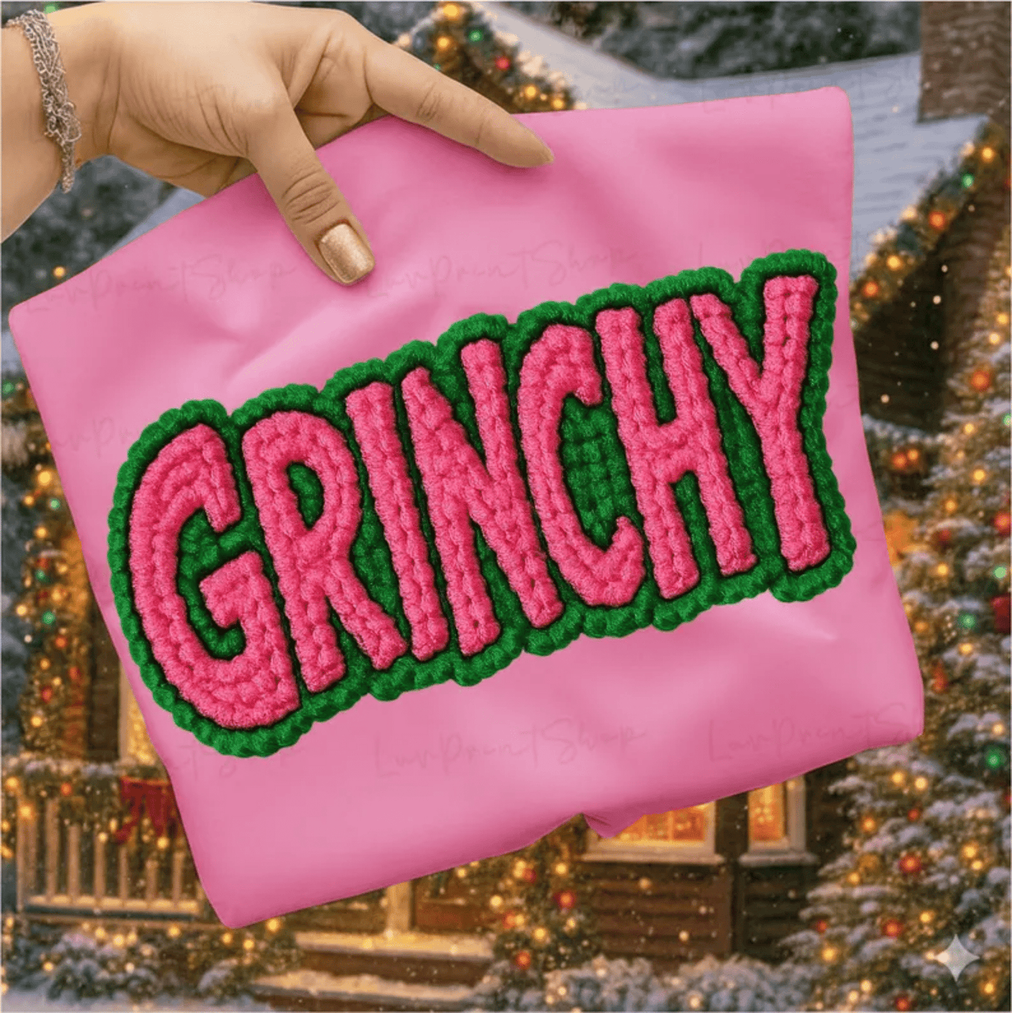 RTS GRINCHY CROCHET PINK GREEN CHRISTMAS DTF DIRECT TO FILM transfers ADULT 10X12 - Do it yourself Transfers