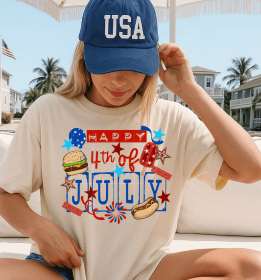 RTS HAPPY 4TH OF JULY HAMBURGER HOTDOG DTF DIRECT TO FILM transfers ADULT 10X11.5 - Do it yourself Transfers