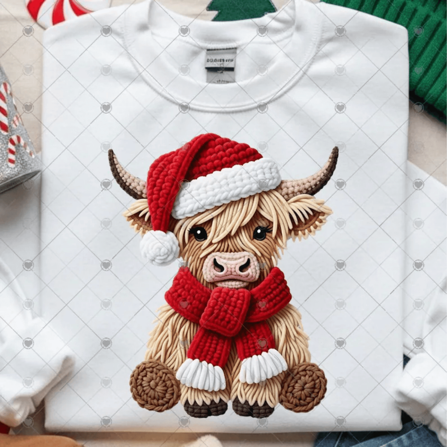 RTS HIGHLAND COW CROCHET CHRISTMAS SANTA HAT DTF DIRECT TO FILM transfers ADULT 10X12 - Do it yourself Transfers