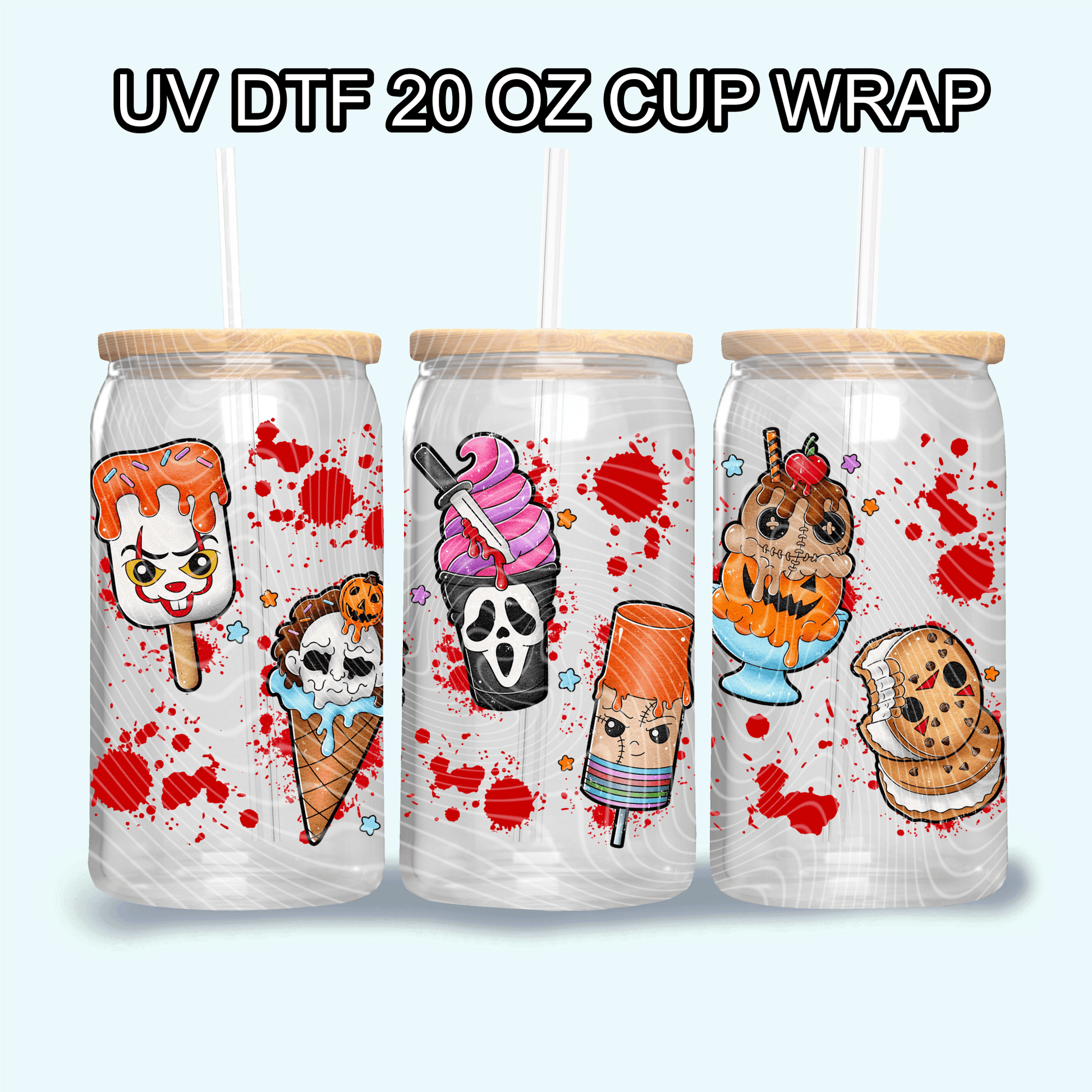RTS Horror Ice Creams Libbey UV DTF 16 oz Libbey cup wrap - Do it yourself Transfers