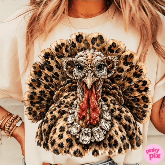 RTS LEOPARD TURKEY THANKSGIVING DTF DIRECT TO FILM transfers ADULT 10.5X11.5 - Do it yourself Transfers