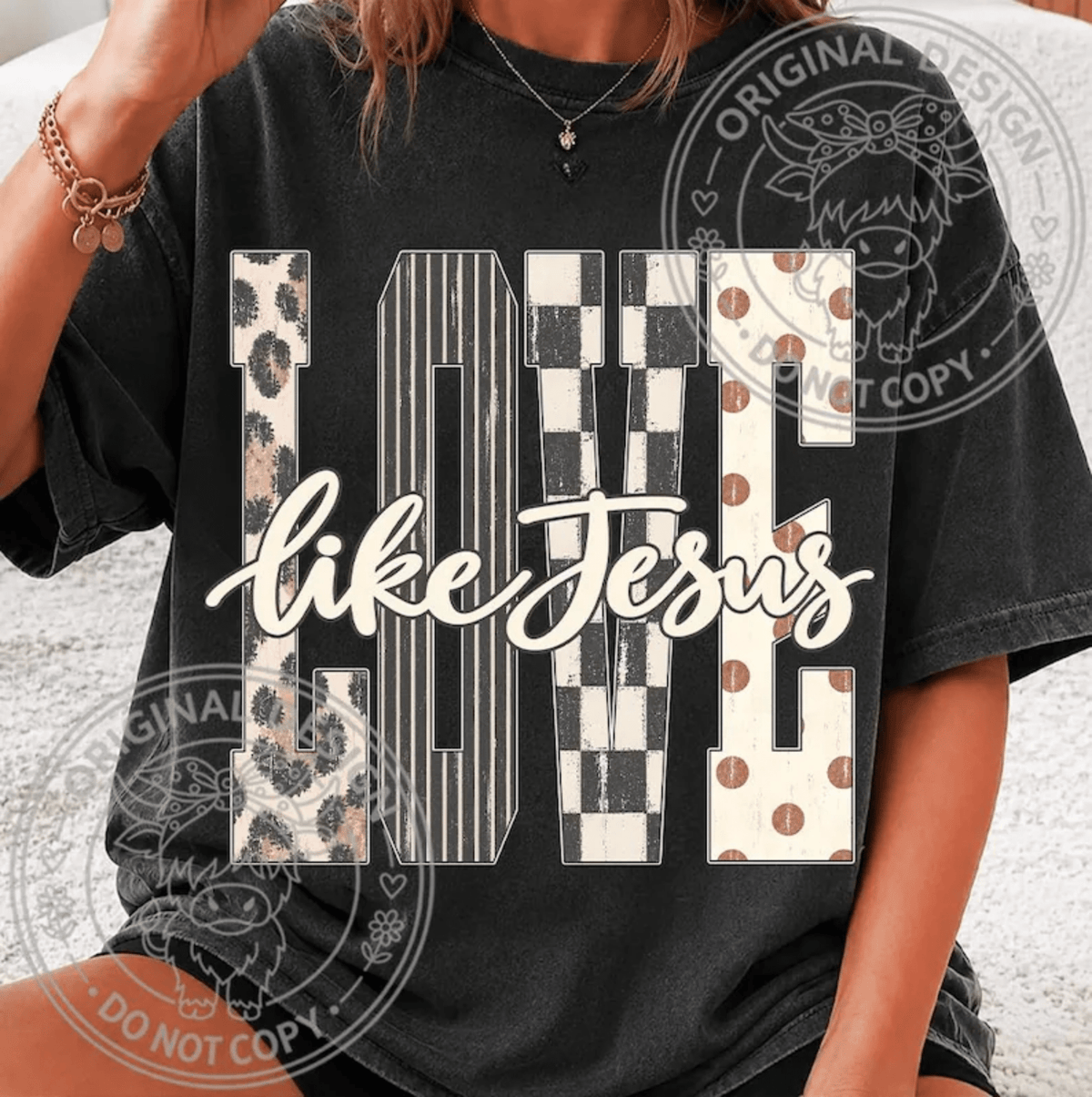 RTS LOVE LIKE JESUS LEOPARD STRIPE DTF DIRECT TO FILM transfers ADULT 10.5X11.5 - Do it yourself Transfers