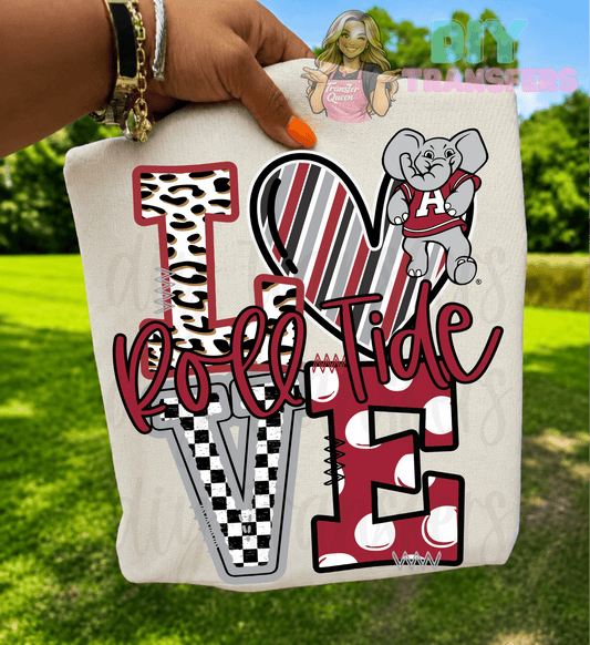 RTS LOVE ROLL TIDE MAROON GREY DTF DIRECT TO FILM transfers ADULT 10X11.5 - Do it yourself Transfers