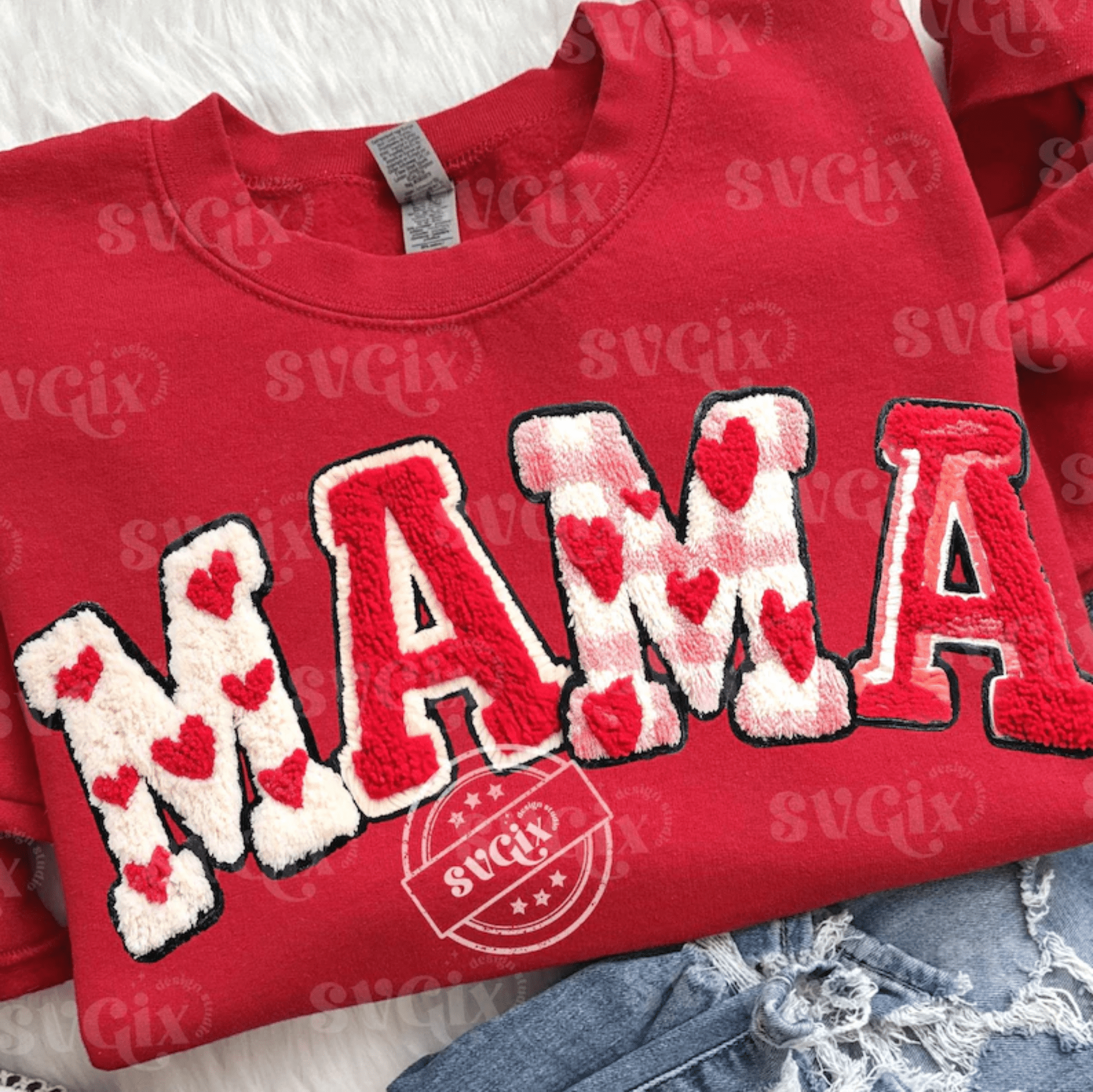 RTS MAMA VALENTINE HEARTS YARN FAUX DTF DIRECT TO FILM transfers ADULT 9X12 - Do it yourself Transfers