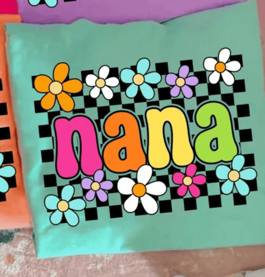 RTS NANA CHECKER FLOWERS DTF DIRECT TO FILM transfers ADULT 10X11.5 - Do it yourself Transfers