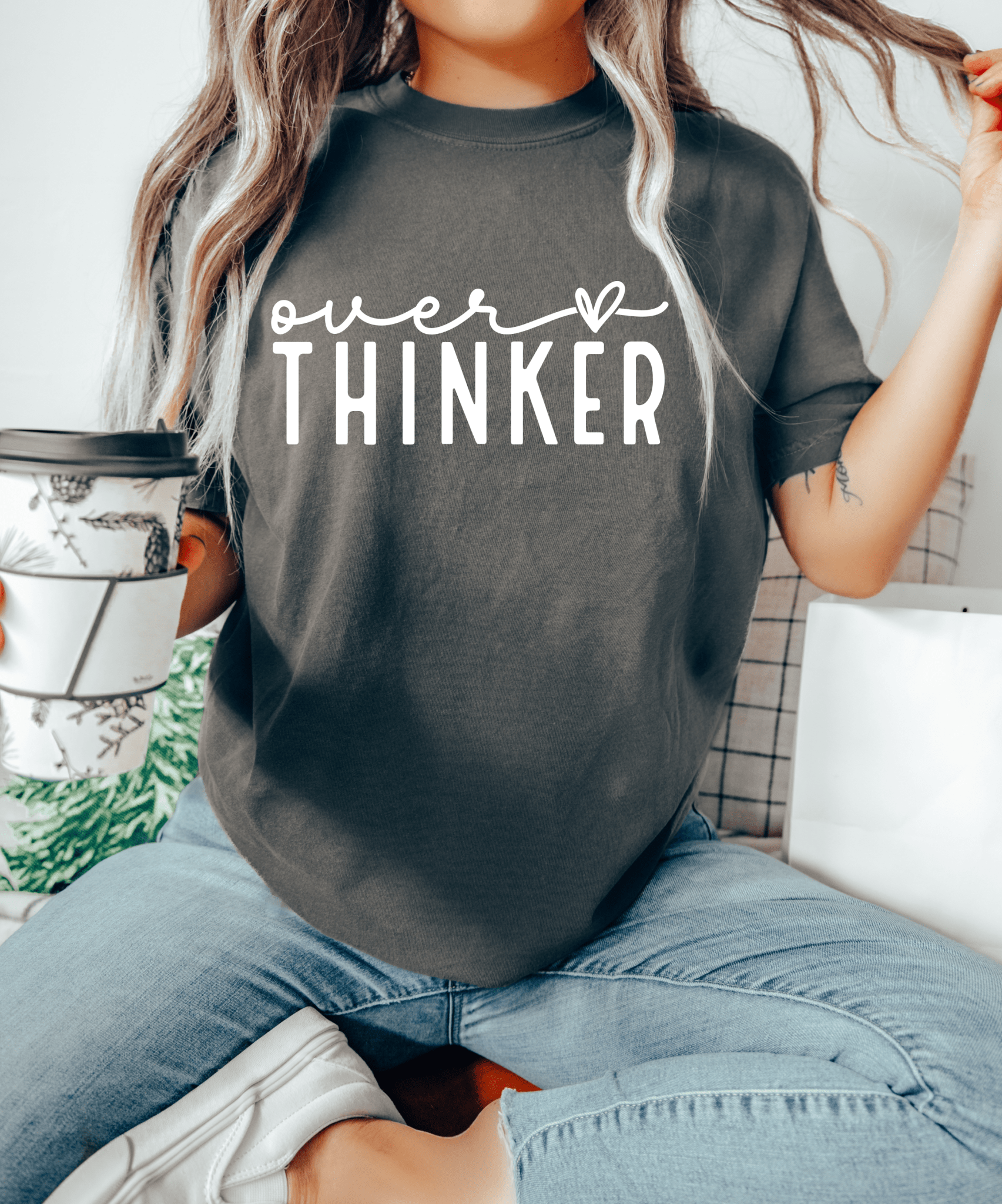 RTS OVER THINKER heart SINGLE COLOR WHITE Screen Print transfers size ADULT 9X12 - Do it yourself Transfers