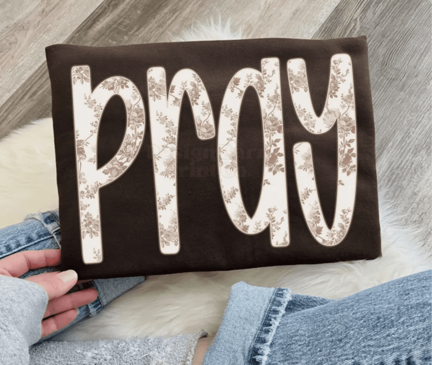 RTS PRAY BROWN FLORAL WHITE DTF DIRECT TO FILM transfers ADULT 9X12 - Do it yourself Transfers