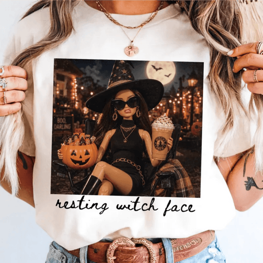 RTS RESTING WITCH FACE HALLOWEEN DTF DIRECT TO FILM transfers ADULT 10X11.5 - Do it yourself Transfers