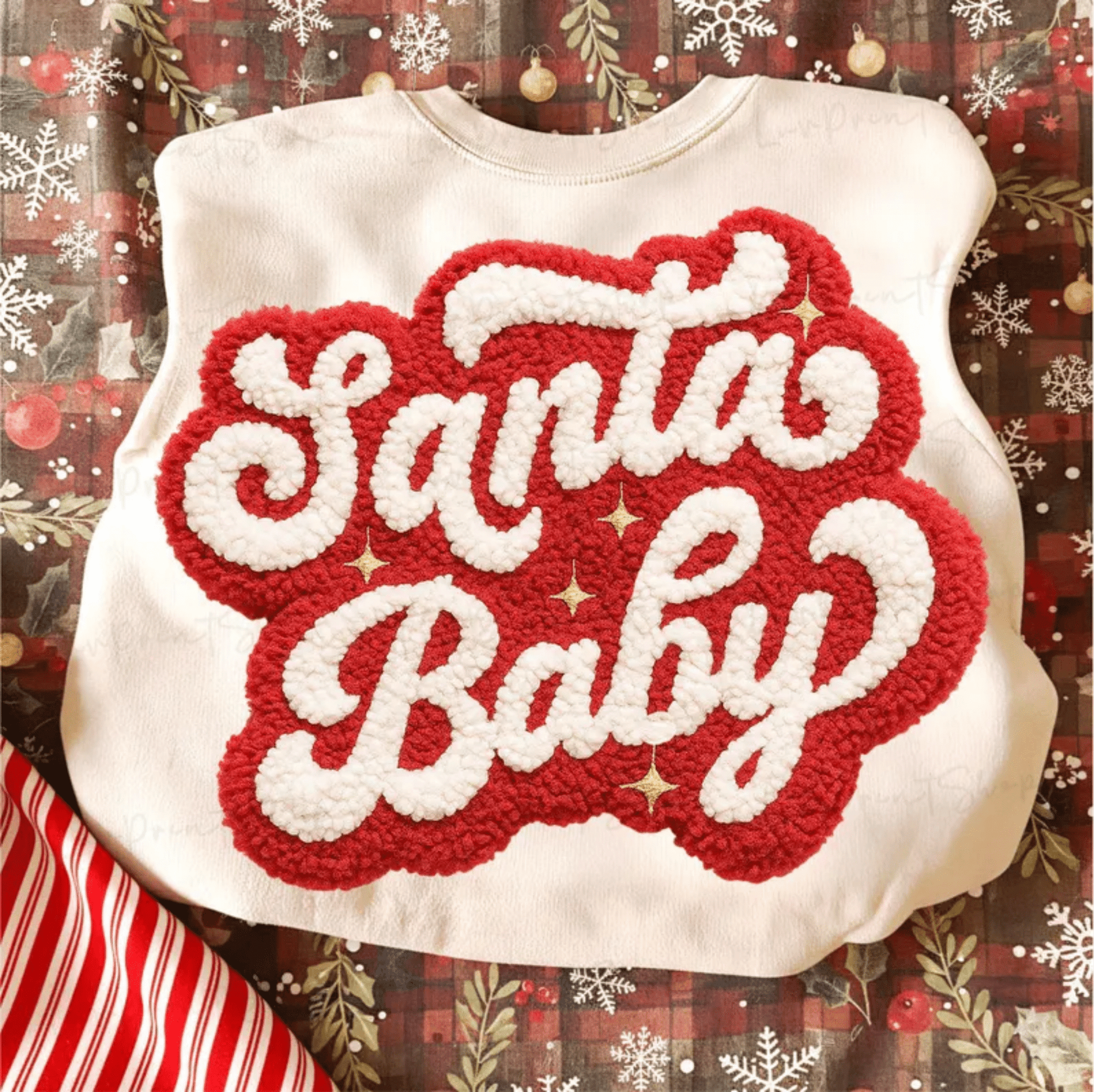 RTS SANTA BABY FAUX RED WHITE DTF DIRECT TO FILM transfers ADULT 10X12 - Do it yourself Transfers