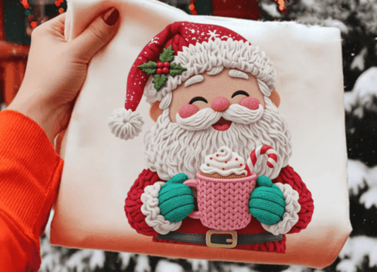 RTS SANTA COFFEE CHRISTMAS YARN FAUX DTF DIRECT TO FILM transfers ADULT 10X12 - Do it yourself Transfers